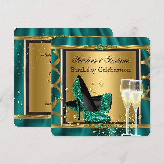Invitation Talons dorés fabuleux vert émeraude Fête d'anniver (Devant / Derrière)