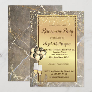 Invitation Talons Dorés, Verre, Ballons, Fête de Retraite en