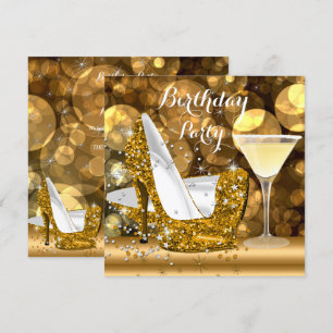 Invitation Talons hauts à paillettes dorées Cocktail Annivers