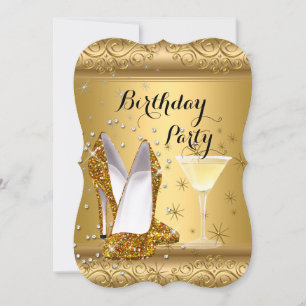 Invitation Talons hauts à paillettes dorées Cocktail Annivers