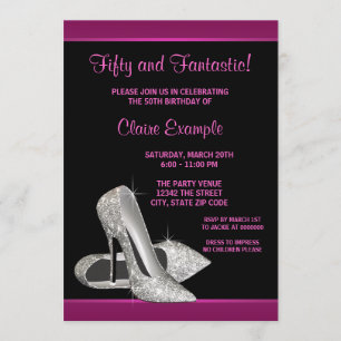 Invitation Talons hauts à paillettes rose chaud 50e anniversa