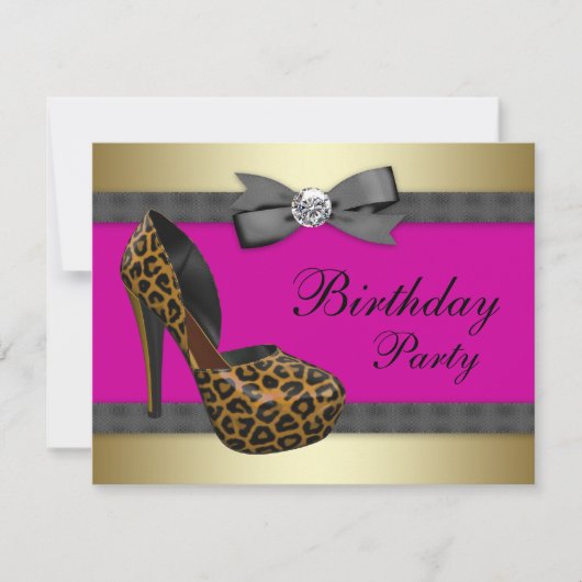Invitation Talons Hauts Anniversaire Léopard Rose Chaud (Devant)