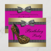 Invitation Talons Hauts Anniversaire Léopard Rose Chaud (Devant / Derrière)