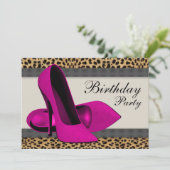 Invitation Talons Hauts Anniversaire Rose Fuschia Léopard (Debout devant)