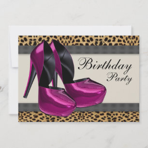 Invitation Talons Hauts Anniversaire Rose Fuschia Léopard