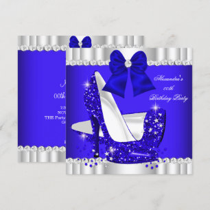 Invitation Talons hauts argentés bleu royal pailletés élégant