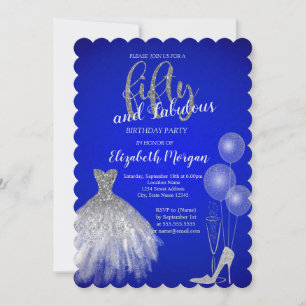 Invitation Talons hauts argentés, robe, Champagne Bleu 50 ans