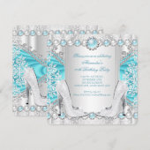 Invitation Talons hauts argentés sarcelle Anniversaire 2 (Devant / Derrière)