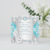 Invitation Talons hauts argentés sarcelle Anniversaire perle (Debout devant)