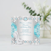 Invitation Talons hauts argentés sarcelle Anniversaire perle (Debout devant)
