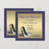 Invitation Talons Hauts Bleu Or Femme 40e Anniversaire (Devant / Derrière)
