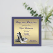 Invitation Talons Hauts Bleu Or Femme 40e Anniversaire (Debout devant)