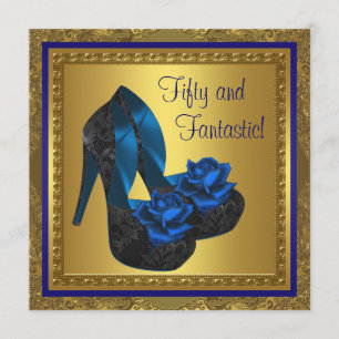 Invitation Talons Hauts Bleu Royal et Or 50e Anniversaire