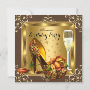 Invitation Talons Hauts Champagne Roses Dorées Élégant Soirée