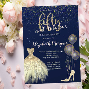 Invitation Talons Hauts Confettis, Robe Bleu Marine 50e Anniv