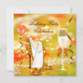 Invitation Talons Hauts Dorés Paillettes Orange Anniversaire (Devant)