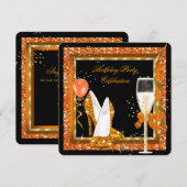 Invitation Talons Hauts Dorés Paillettes Orange Anniversaire (Devant / Derrière)