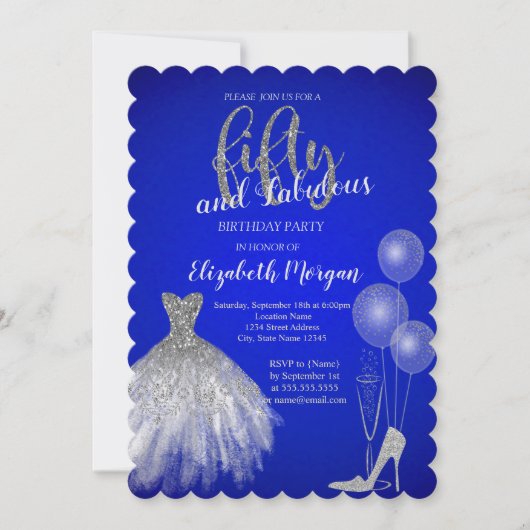 Invitation Talons hauts en argent, Robe, Champagne Bleu 50e (Devant)