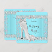 Invitation Talons hauts en damassé diamant sarcelle pour fête (Devant / Derrière)