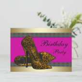Invitation Talons Hauts et Anniversaire Rose Fuchsia Léopard (Debout devant)