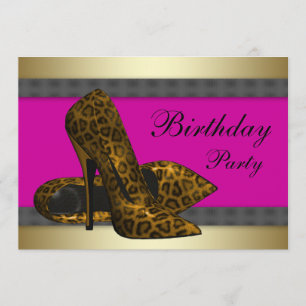 Invitation Talons Hauts et Anniversaire Rose Fuchsia Léopard