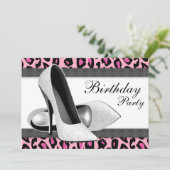 Invitation Talons Hauts et Anniversaire Thème Léopard Rose Ch (Debout devant)