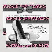 Invitation Talons Hauts et Anniversaire Thème Léopard Rose Ch (Devant / Derrière)