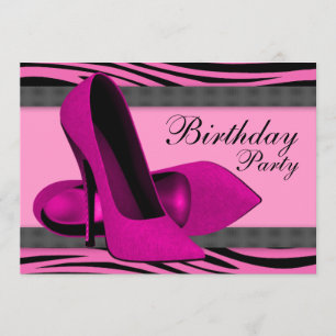 Invitation Talons Hauts et Fête d'Anniversaire Zèbre Rose Cha