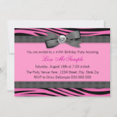 Invitation Talons hauts et fête d'anniversaire zèbre rose vif (Dos)