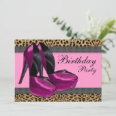 Invitation Talons hauts et léopard rose fuchsia pour cette fê (Debout devant)