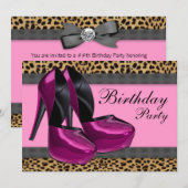 Invitation Talons hauts et léopard rose fuchsia pour cette fê (Devant / Derrière)