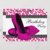 Invitation Talons hauts et léopard rose fuchsia pour la fête  (Devant / Derrière)