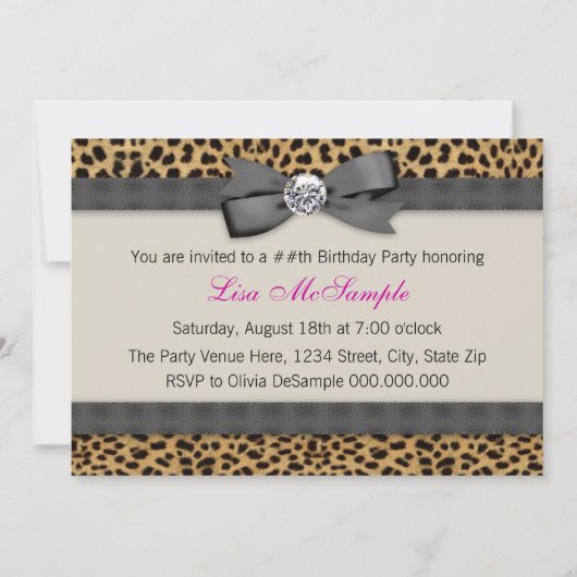 Invitation Talons Hauts Fête d'Anniversaire Rose Léopard (Dos)