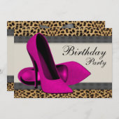 Invitation Talons Hauts Fête d'Anniversaire Rose Léopard (Devant / Derrière)