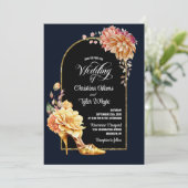 Invitation Talons Hauts Fleuris Or Bleu Marine Mariage Arche (Debout devant)