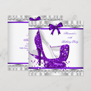 Invitation Talons Hauts Glamour Violet Pailleté Élégant Argen