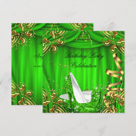 Invitation Talons hauts Lime Pailletés Soirée d'anniversaire (Devant / Derrière)