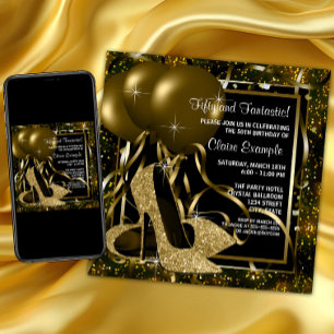 Invitation Talons Hauts Noirs Or Fête D'anniversaire Femme