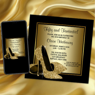 Invitation Talons Hauts Noirs Or Fête D'anniversaire Femme
