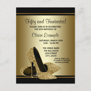 Invitation Talons Hauts Noirs Or Fête D'anniversaire Femme