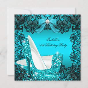 Invitation Talons Hauts Pailletés Noir Lacé Arc Turquoise Dia