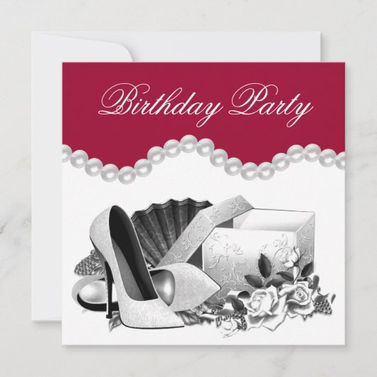 Invitation Talons Hauts Perles Rose Blanche Fête d'anniversai (Devant)