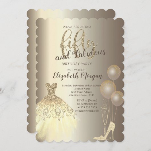 Invitation Talons hauts, Robe, Champagne 50e Anniversaire (Devant / Derrière)
