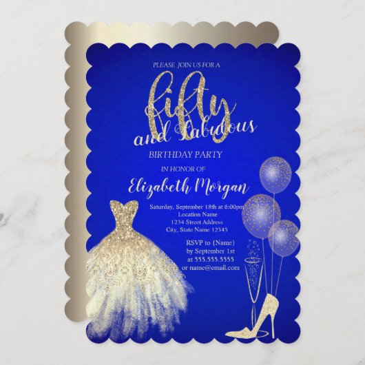Invitation Talons hauts, Robe, Champagne Bleu 50e (Devant / Derrière)