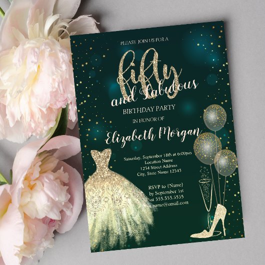 Invitation Talons hauts, Robe, Étoiles Vert 50e anniversaire