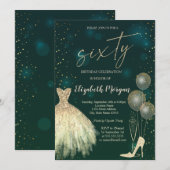 Invitation Talons Hauts,Robe,Étoiles Vert 60e Anniversaire  (Devant / Derrière)