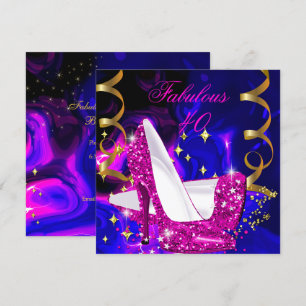 Invitation Talons Hauts Rose Bleu Or Abstraits Anniversaire 4