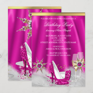 Invitation Talons Hauts Rose Pailleté Champagne Doré Fête