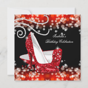 Invitation Talons Hauts Rouges Pailletés Diamants Anniversair