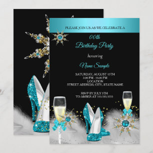 Invitation Talons hauts sarcelle noirs or champagne pour soir